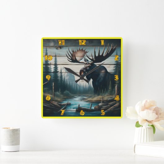 Majestueuze Moose in een sereen boslandschap Vierkante Klok (Huis)