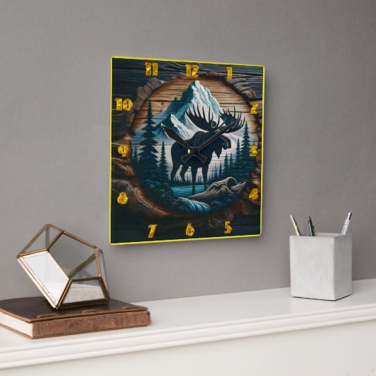 Majestueuze Moose in het beboste berglandschap Vierkante Klok (Kantoor)