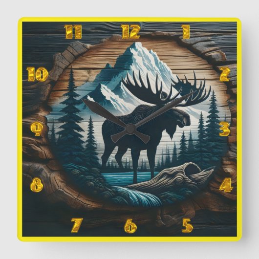 Majestueuze Moose in het beboste berglandschap Vierkante Klok (Voorkant)