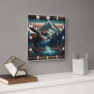 Majestueuze Moose in het Schilderachtig berglandsc Vierkante Klok