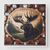 Majestueuze Moose in Woodland setting met boomstam Vierkante Klok (Voorkant)