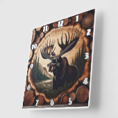 Majestueuze Moose in Woodland setting met boomstam Vierkante Klok (Hoek)