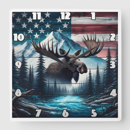 Majestueuze Moose met uitzicht op het Amerikaanse  Vierkante Klok (Voorkant)