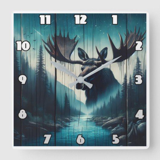 Majestueuze Moose met uitzicht op het serene rivie Vierkante Klok (Voorkant)