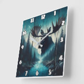 Majestueuze Moose met uitzicht op het serene rivie Vierkante Klok (Hoek)