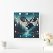 Majestueuze Moose met uitzicht op het serene rivie Vierkante Klok (Huis)