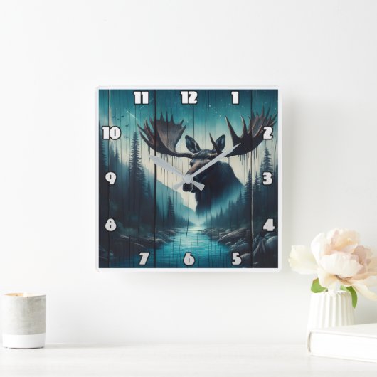 Majestueuze Moose met uitzicht op het serene rivie Vierkante Klok (Huis)