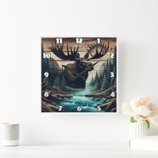 Majestueuze Moose met uitzicht op het serene rivie Vierkante Klok (Huis)