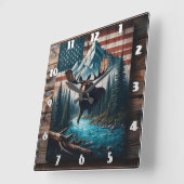 Majestueuze Moose tegen Amerikaanse vlag achtergro Vierkante Klok (Hoek)