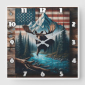 Majestueuze Moose tegen Amerikaanse vlag achtergro Vierkante Klok (Voorkant)
