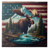 Majestueuze Moose tussen bergen en Amerikaanse vla Tegeltje (Voorkant)