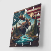 Majestueuze Moose tussen bergen en Amerikaanse vla Vierkante Klok (Hoek)