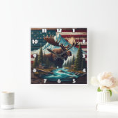 Majestueuze Moose tussen bergen en Amerikaanse vla Vierkante Klok (Huis)