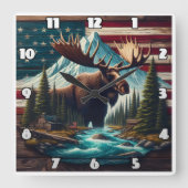 Majestueuze Moose tussen bergen en Amerikaanse vla Vierkante Klok (Voorkant)