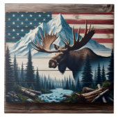 Majestueuze Moose voor bergen en vlag Tegeltje (Voorkant)