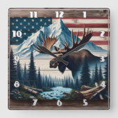 Majestueuze Moose voor bergen en vlag Vierkante Klok (Voorkant)