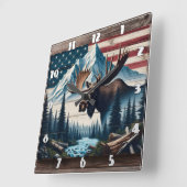 Majestueuze Moose voor bergen en vlag Vierkante Klok (Hoek)