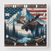 Majestueuze Moose voor bergen en vlag Vierkante Klok (Voorkant)