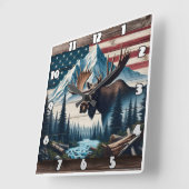 Majestueuze Moose voor bergen en vlag Vierkante Klok (Hoek)