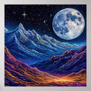 Majestueuze nachtelijke hemel boven met sneeuw bed poster