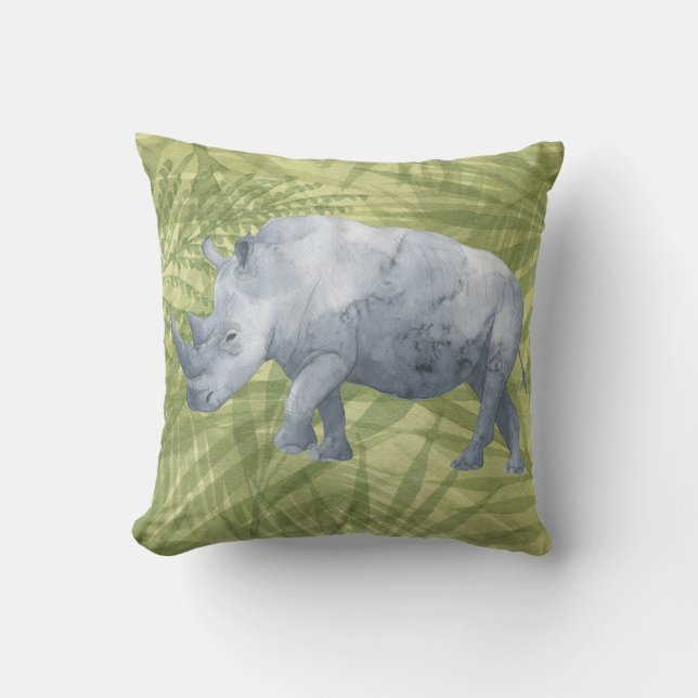 Majestueuze Neushoorn Aquarel Kussen (Voorkant)