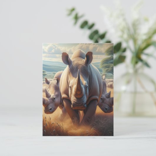 Majestueuze neushoorn moeder met jonge briefkaart (Staand voorkant)