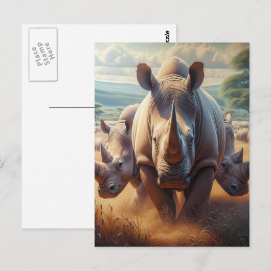 Majestueuze neushoorn moeder met jonge briefkaart (Voorkant / Achterkant)
