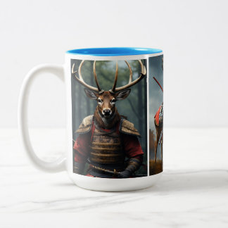 Majestueuze nieuwsgierigheid: rood hert in het bos tweekleurige koffiemok