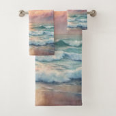Majestueuze oceaan Sunset Waves Waterverf Coastal Bad Handdoek (Insitu)