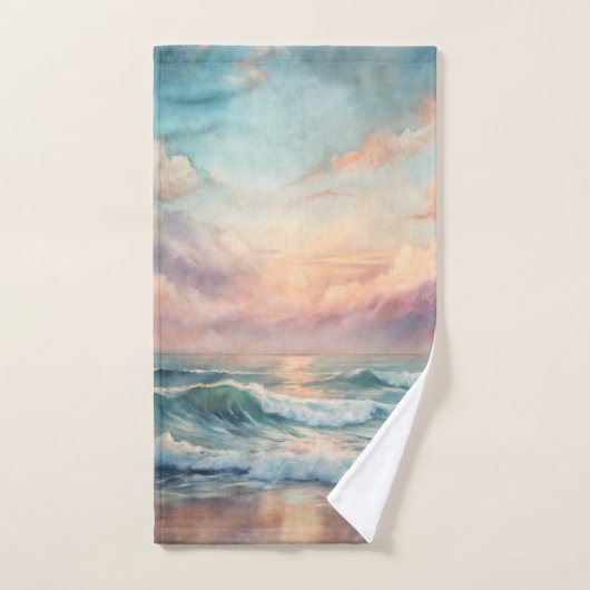 Majestueuze oceaan Sunset Waves Waterverf Coastal Bad Handdoek (Handdoek)