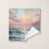 Majestueuze oceaan Sunset Waves Waterverf Coastal Bad Handdoek (Wasdoekje)