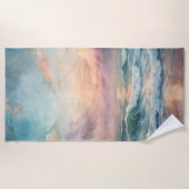 Majestueuze oceaan Sunset Waves Waterverf Coastal Strandlaken (Voorkant)