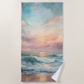 Majestueuze oceaan Sunset Waves Waterverf Coastal Strandlaken (Voorkant)