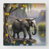 Majestueuze olifant bij de rustige dageraad van he vierkante klok (Voorkant)