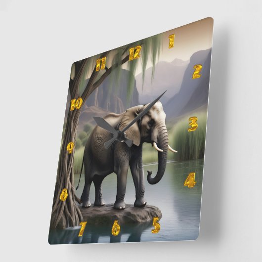 Majestueuze olifant bij de rustige dageraad van he vierkante klok (Hoek)