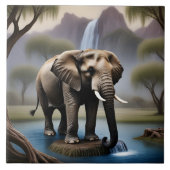 Majestueuze olifant bij rustige waterval in de sch tegeltje (Voorkant)