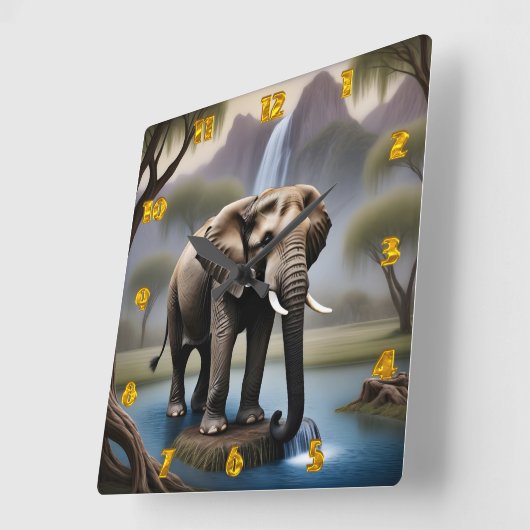 Majestueuze olifant bij rustige waterval in de sch vierkante klok (Hoek)