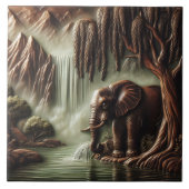 Majestueuze olifant bij serene waterval in de sche tegeltje (Voorkant)