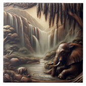 Majestueuze olifant bij serene waterval in de sche tegeltje (Voorkant)