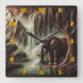 Majestueuze olifant bij serene waterval in de sche vierkante klok (Voorkant)