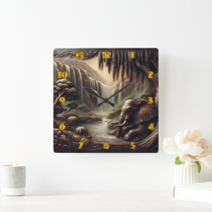 Majestueuze olifant bij serene waterval in de sche vierkante klok