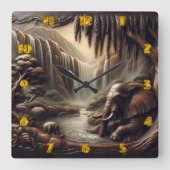 Majestueuze olifant bij serene waterval in de sche vierkante klok (Voorkant)