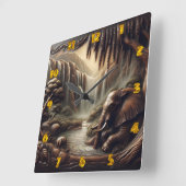 Majestueuze olifant bij serene waterval in de sche vierkante klok (Hoek)