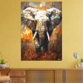 Majestueuze olifant in dynamische impressionistisc canvas afdruk (Insitu (Woonkamer))