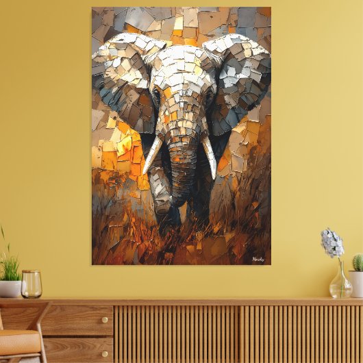 Majestueuze olifant in dynamische impressionistisc canvas afdruk (Insitu (Woonkamer))