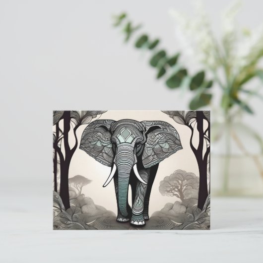 Majestueuze olifant met  tribale patronen briefkaart (Staand voorkant)