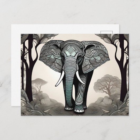 Majestueuze olifant met  tribale patronen briefkaart (Voorkant / Achterkant)