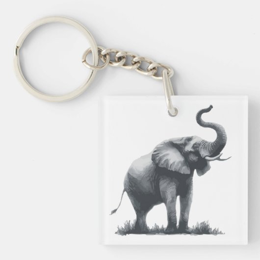 Majestueuze olifant met verhoogde stam sleutelhanger (voorkant)