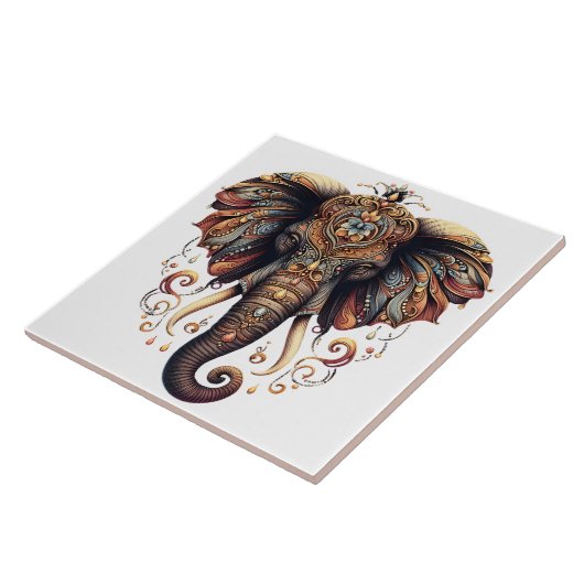 Majestueuze olifant versierd met ingewikkelde patr tegeltje (Zijkant)