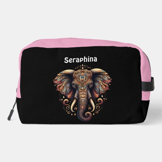 Majestueuze olifant versierd met ingewikkelde patr toilettasje (Achterkant)